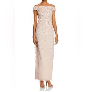 Adrianna Papell Off Shoulder Beaded Gown Size 2 NWT Never worn Smoke-Free home.